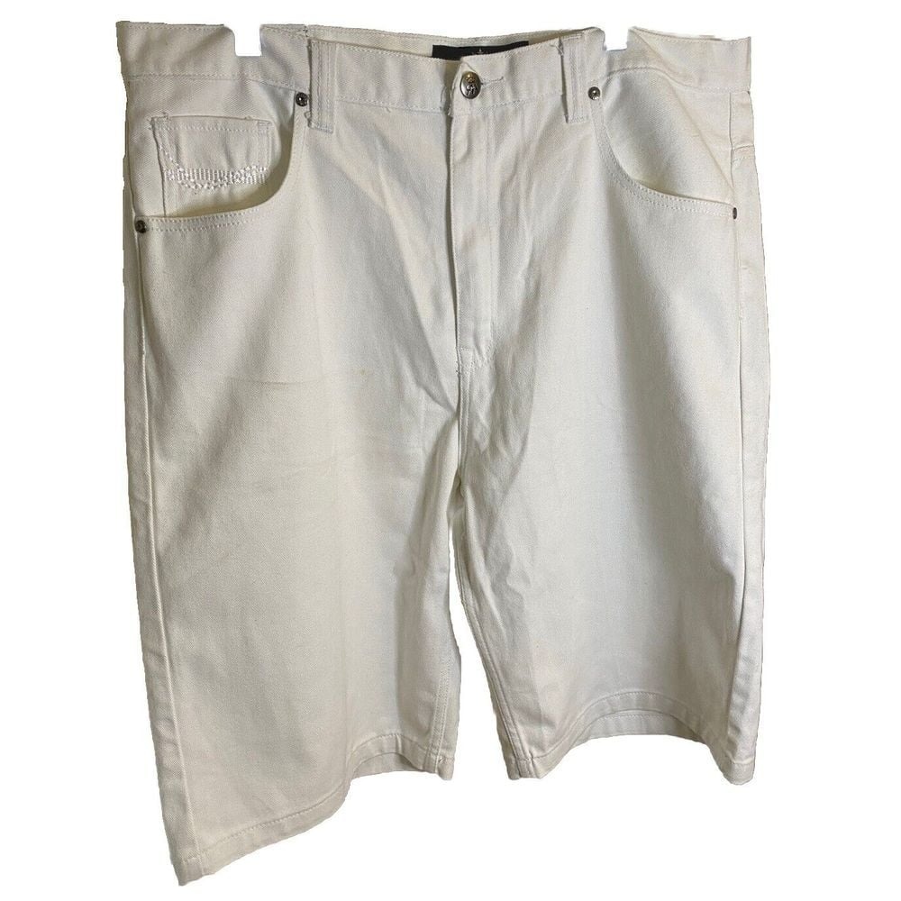 Red Ape Jean Shorts - White Embroidered‎  Size 40